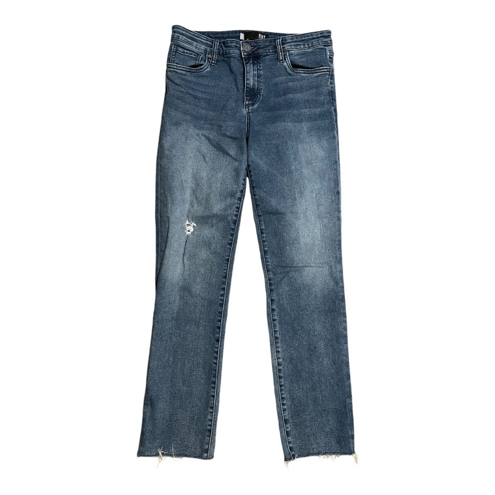 Kut from the Kloth Chrissie Fab Ab Straight Leg High Rise Mom Jeans Raw Hem 8